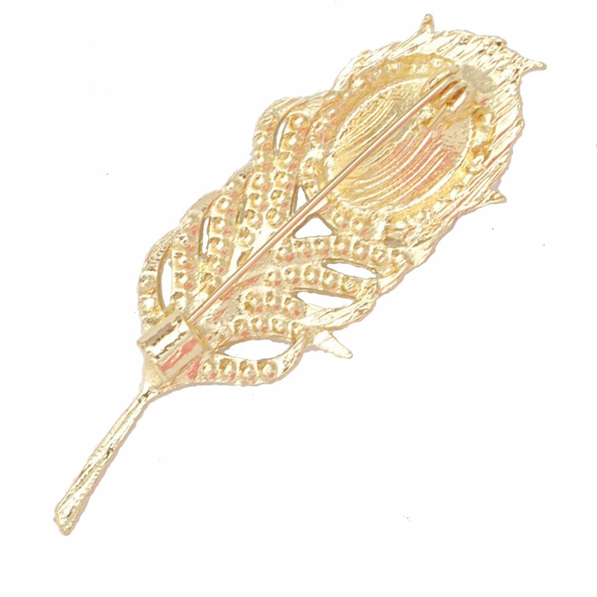Emerald Green Brooch Pin Gold Feather Rhinestone Fashion Jewelry