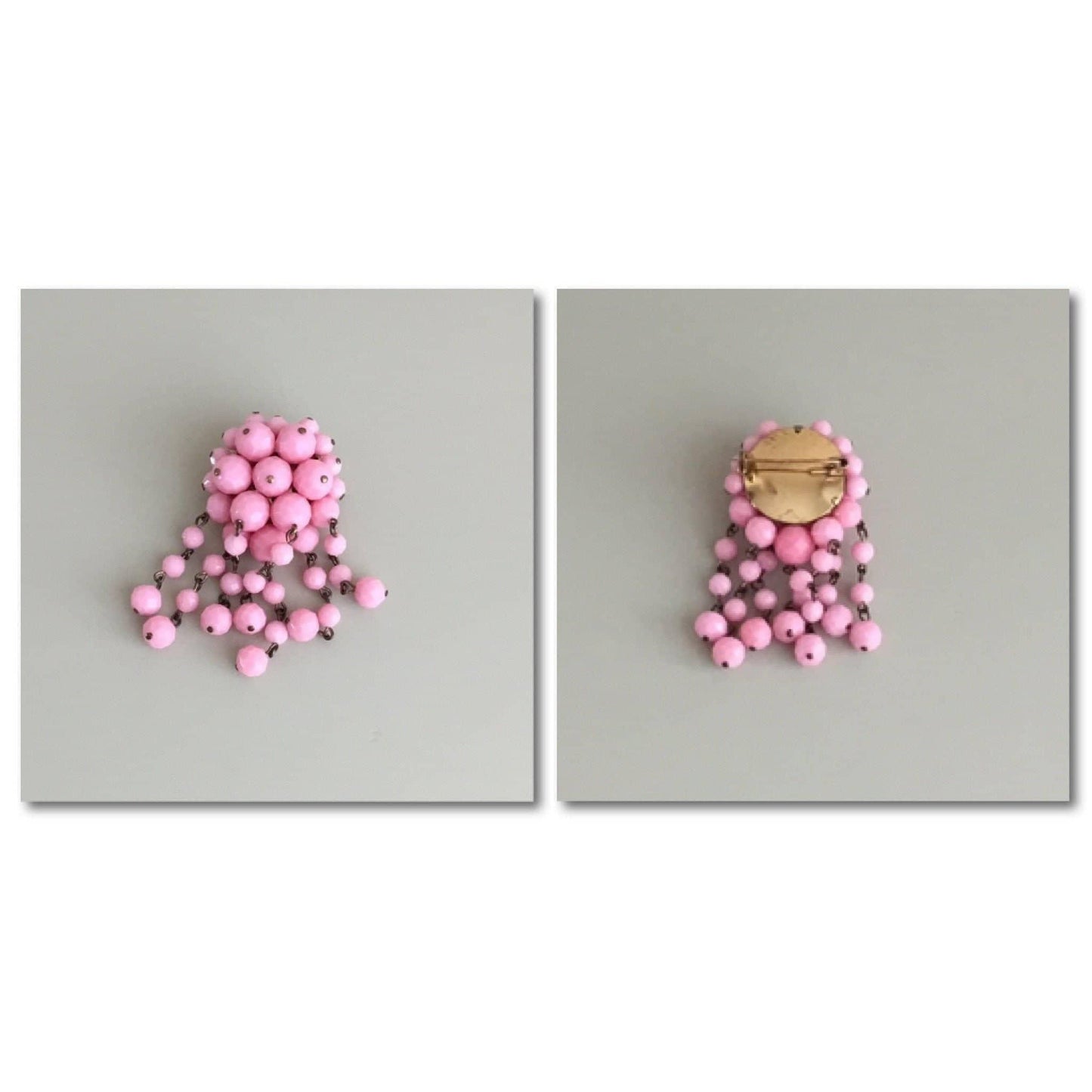 Old Fashioned Pink Plastic Cascade Faceted Bead Vintage Brooch