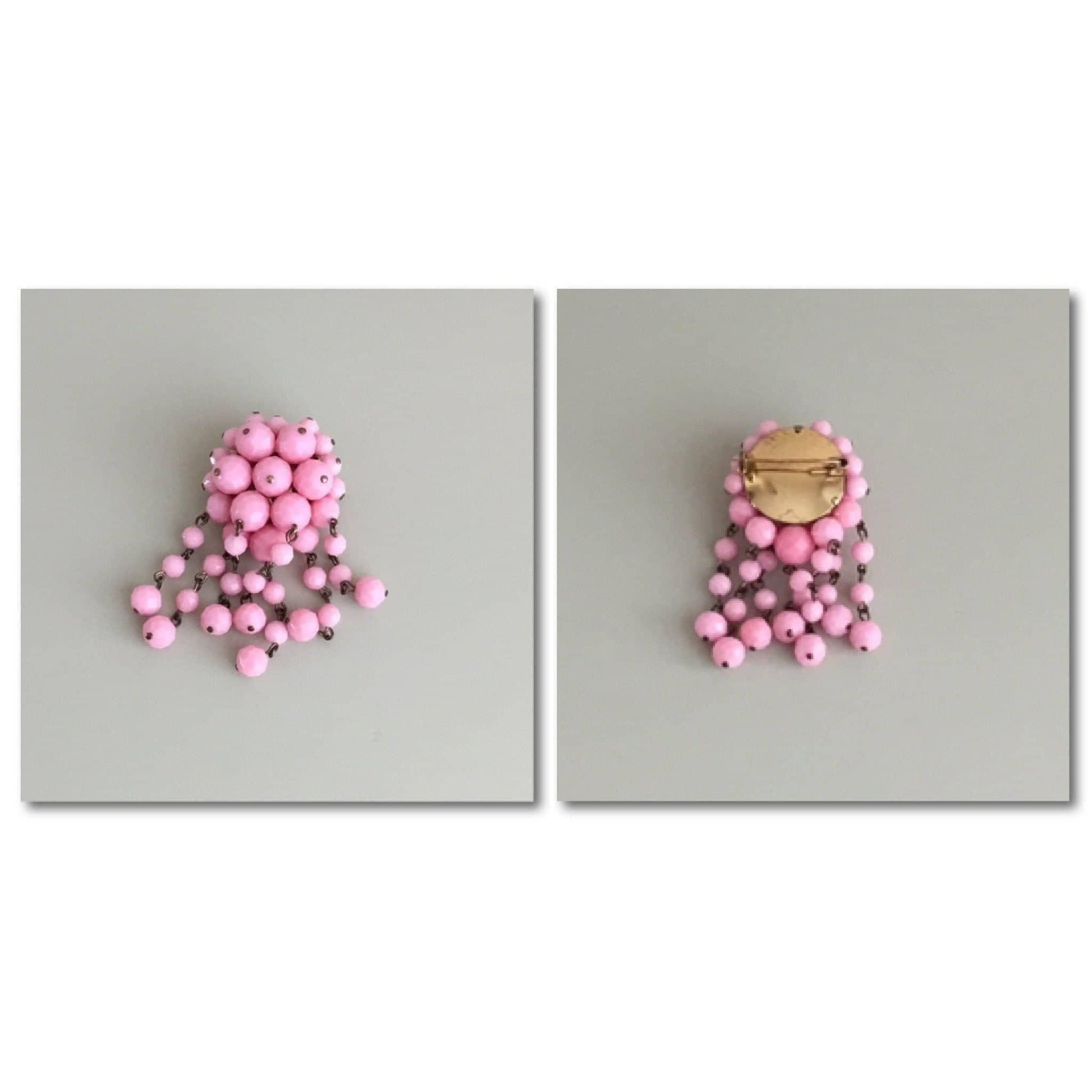 Old Fashioned Pink Plastic Cascade Faceted Bead Vintage Brooch
