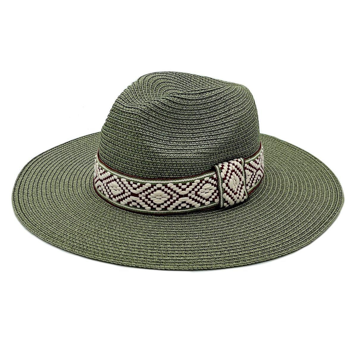 Olive Womens Panama Straw Hat with Woven Detail