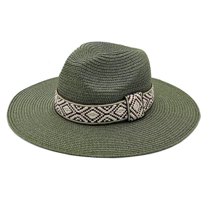 Olive Womens Panama Straw Hat with Woven Detail