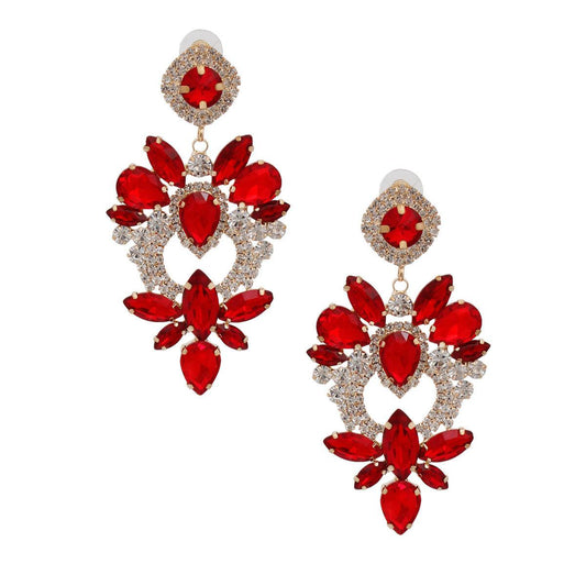 Open Heart Sparkly Statement Earrings Red