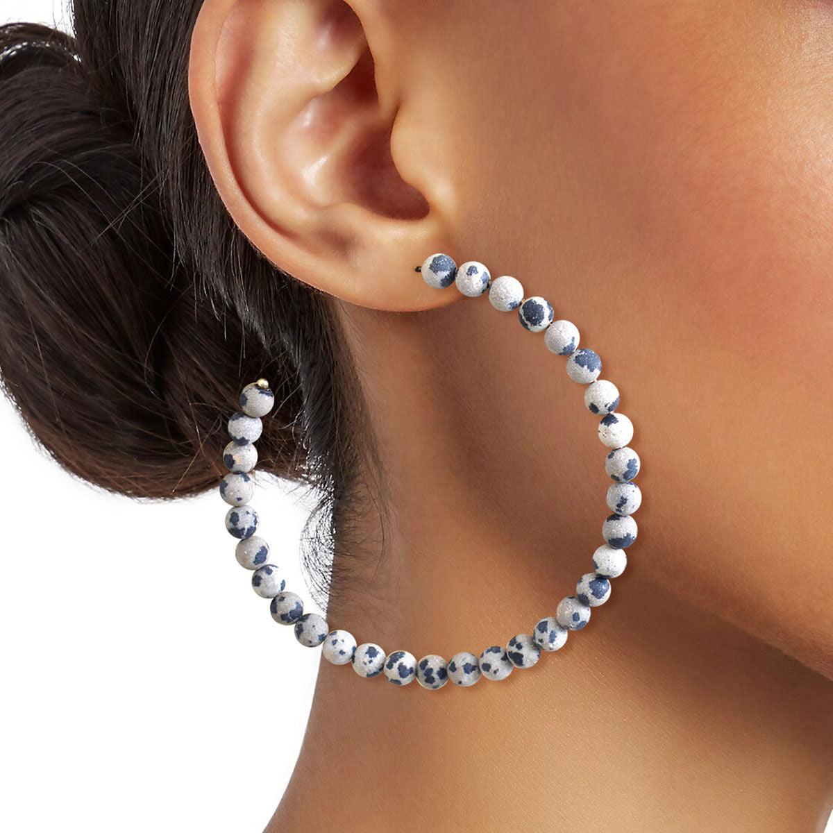 Open Hoop Earrings Dalmatian Jasper Beads