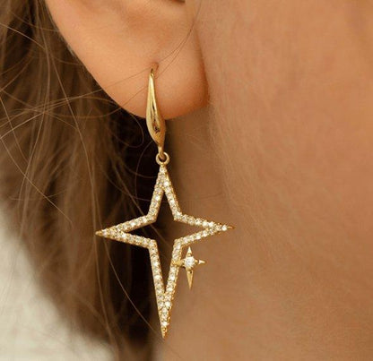 Open Star Drop Earrings Gold Plated