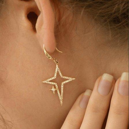 Open Star Drop Earrings Gold Plated