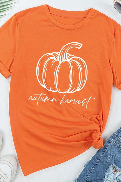 Orange Autumn Harvest Pumpkin Graphic T Shirt
