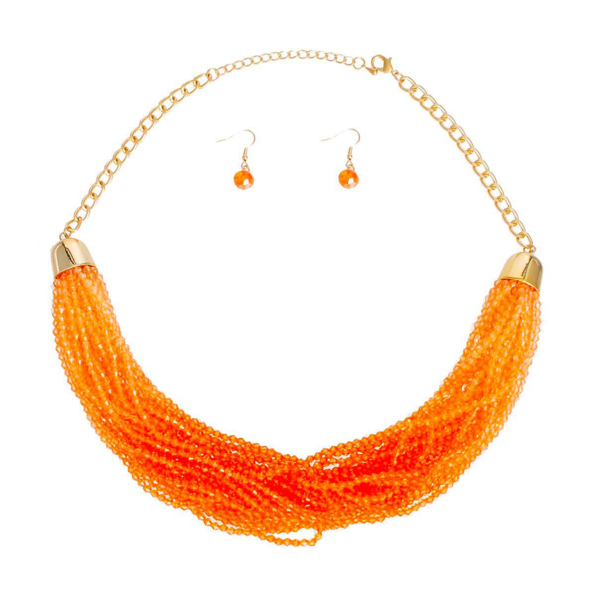 Orange Bead Multi Strand Necklace with Earrings