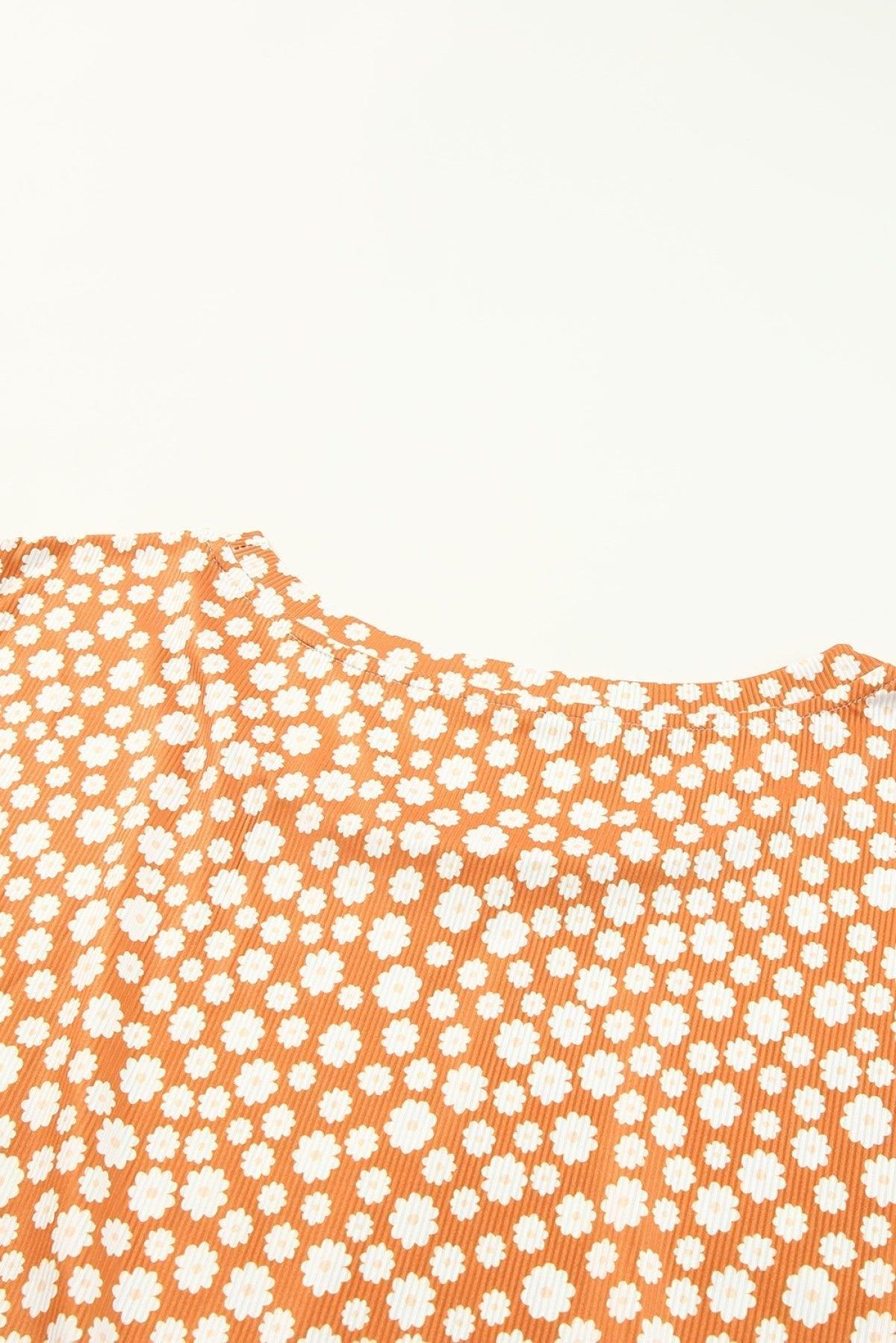 Orange Plus Size Colorblock Blooming Daisy Long Sleeve Flowy Top