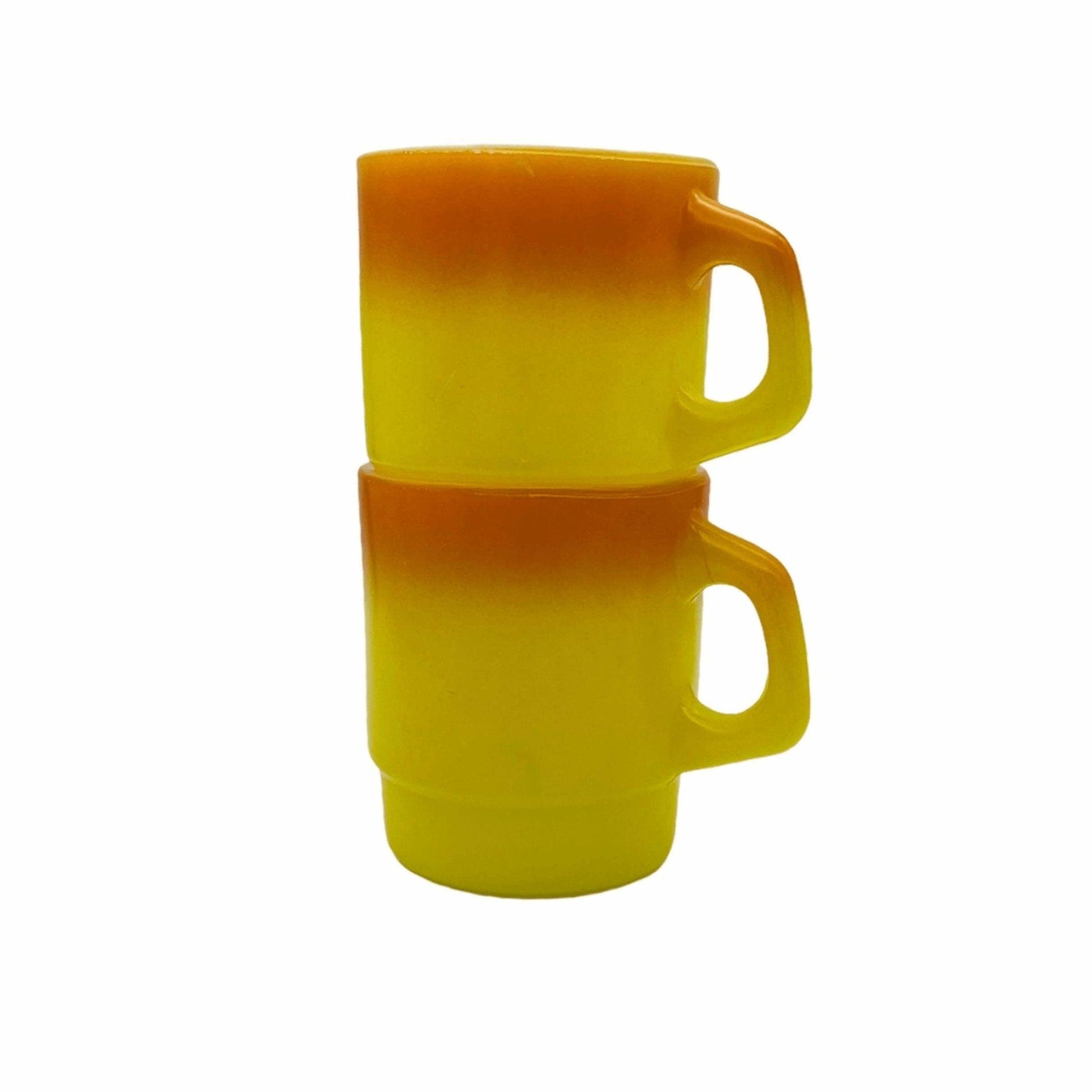 Orange Yellow Anchor Hocking Fire King Vintage Mugs