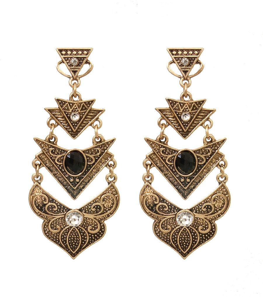 Ornate V Swag Burnished Gold Drop Earrings - Exquisite Jewelry
