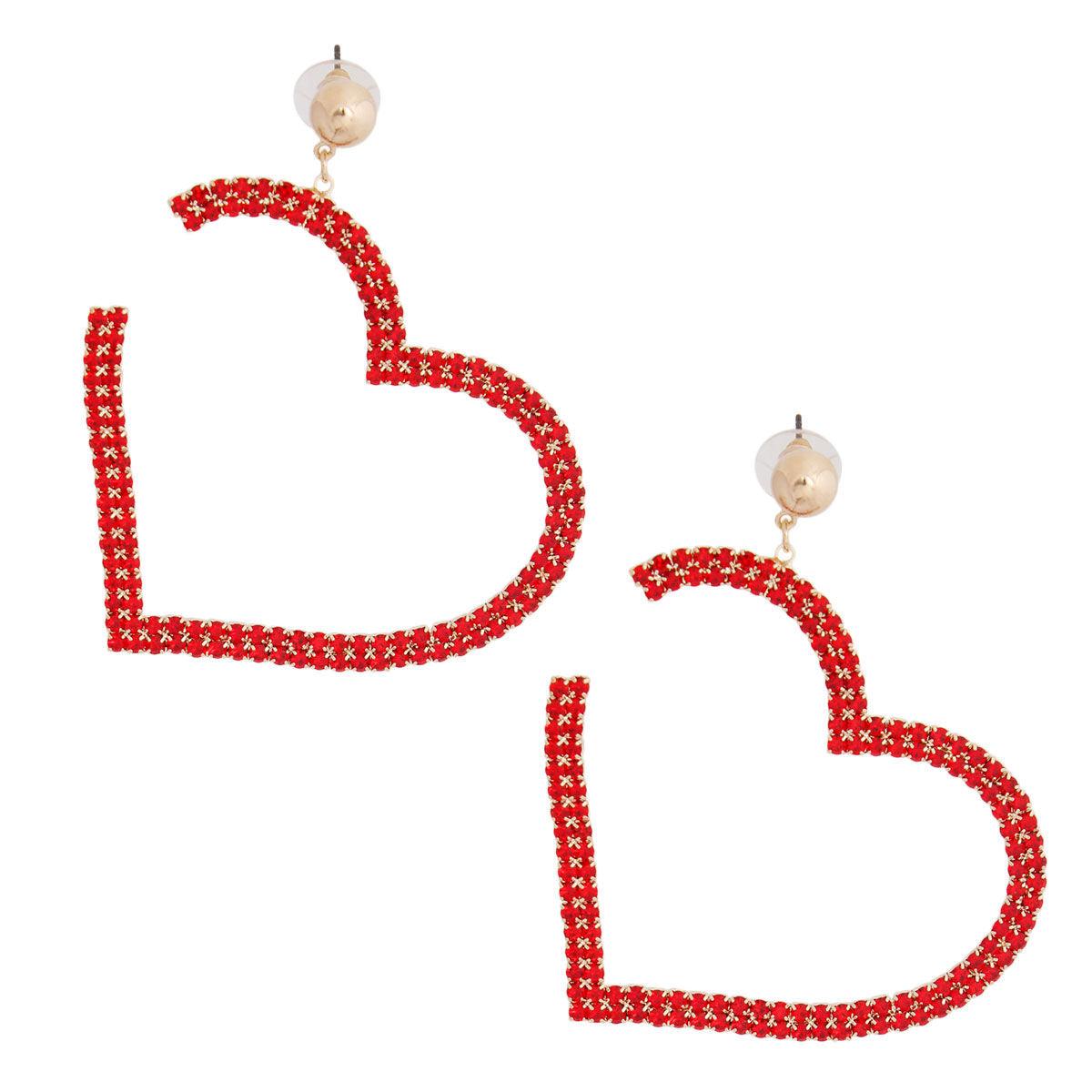 Pave Open Heart Drop Earrings Red Adorned