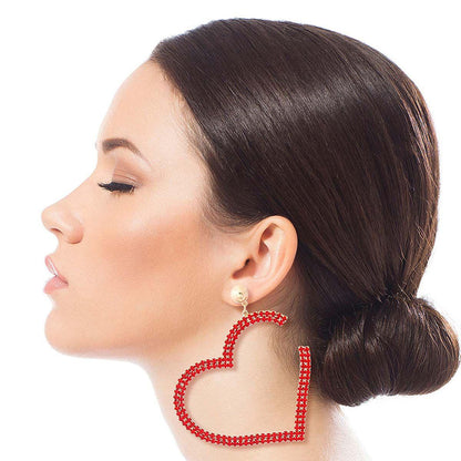 Pave Open Heart Drop Earrings Red Adorned