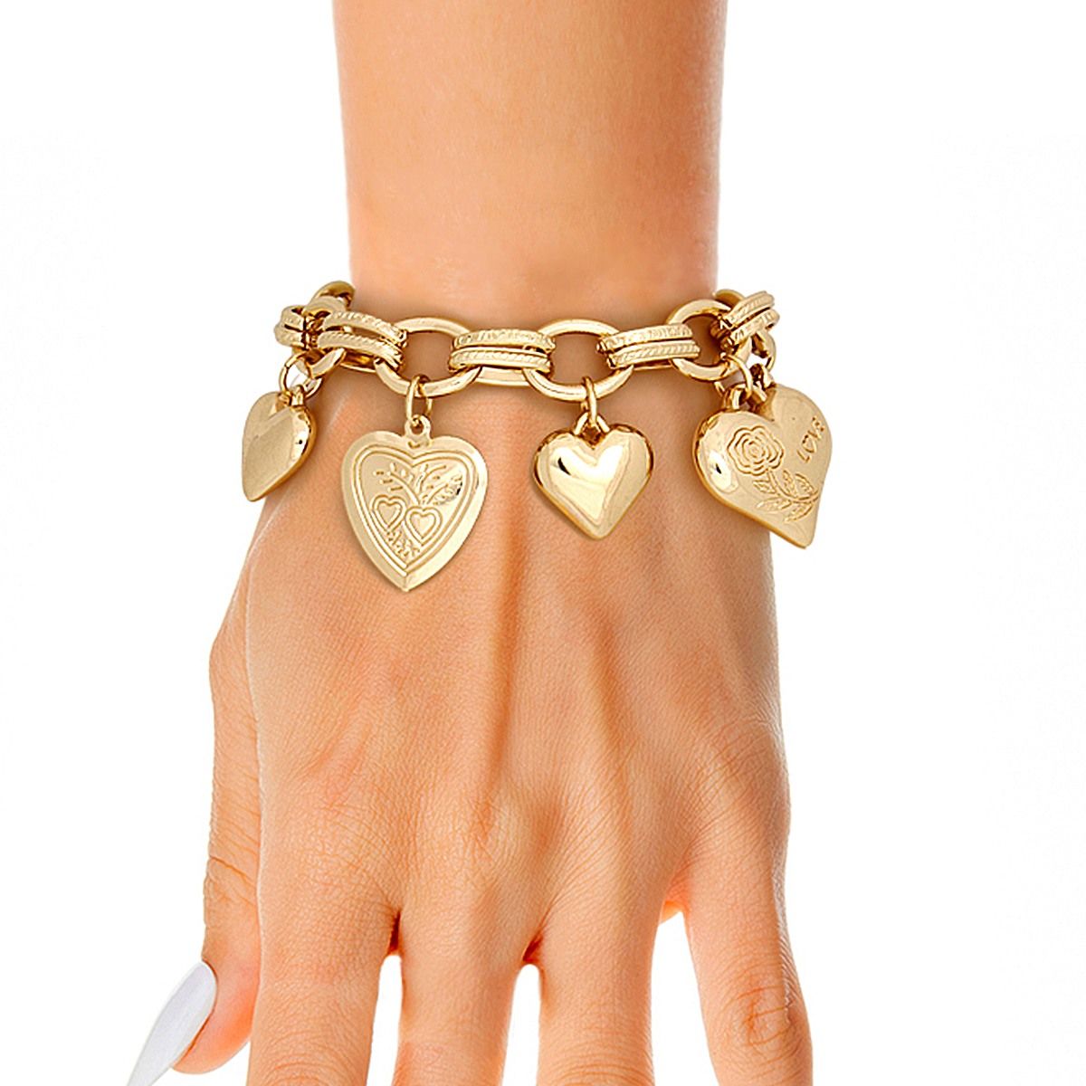 Golden Hearts Puffy Charm Bracelet - Love in Every Link Pinktown