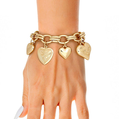Golden Hearts Puffy Charm Bracelet - Love in Every Link Pinktown