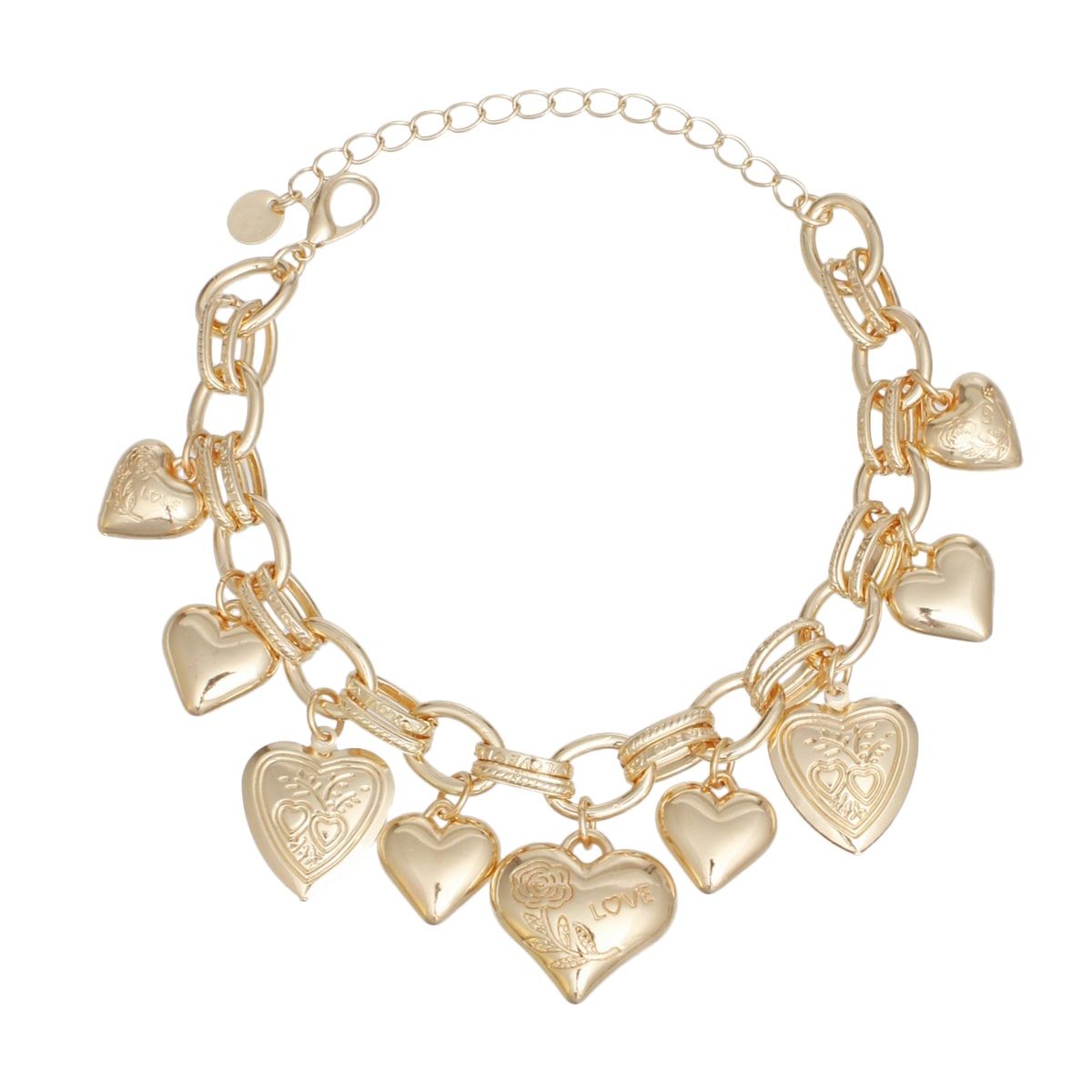 Golden Hearts Puffy Charm Bracelet - Love in Every Link Pinktown