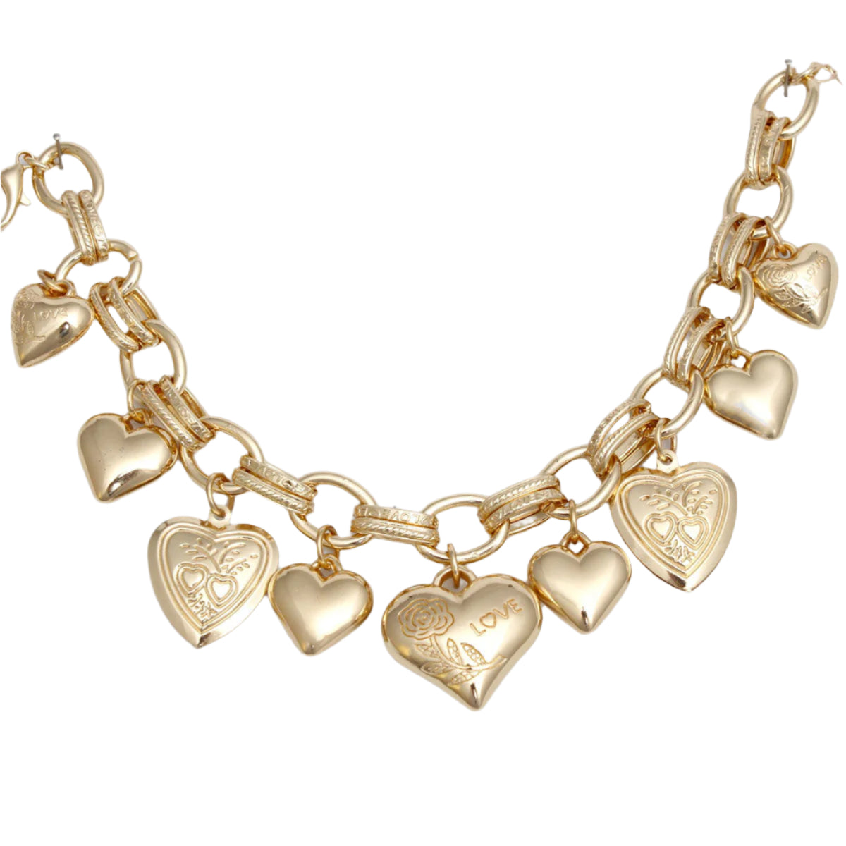 Golden Hearts Puffy Charm Bracelet - Love in Every Link Pinktown