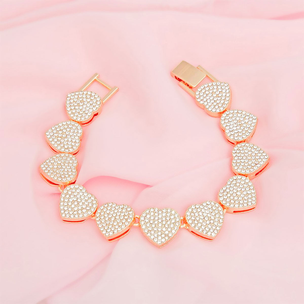 Golden Pave Heart Bracelet – Bold & Glamorous Pinktown