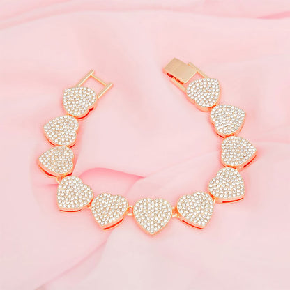 Golden Pave Heart Bracelet – Bold & Glamorous Pinktown