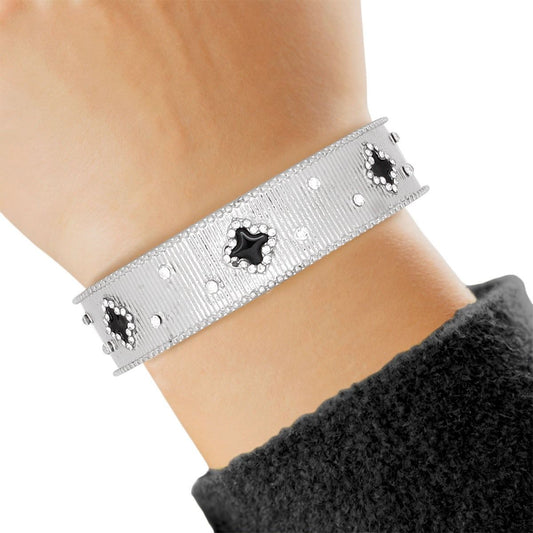 Cuff Silver Black Quatrefoil Rhinestone Bangle Pinktown