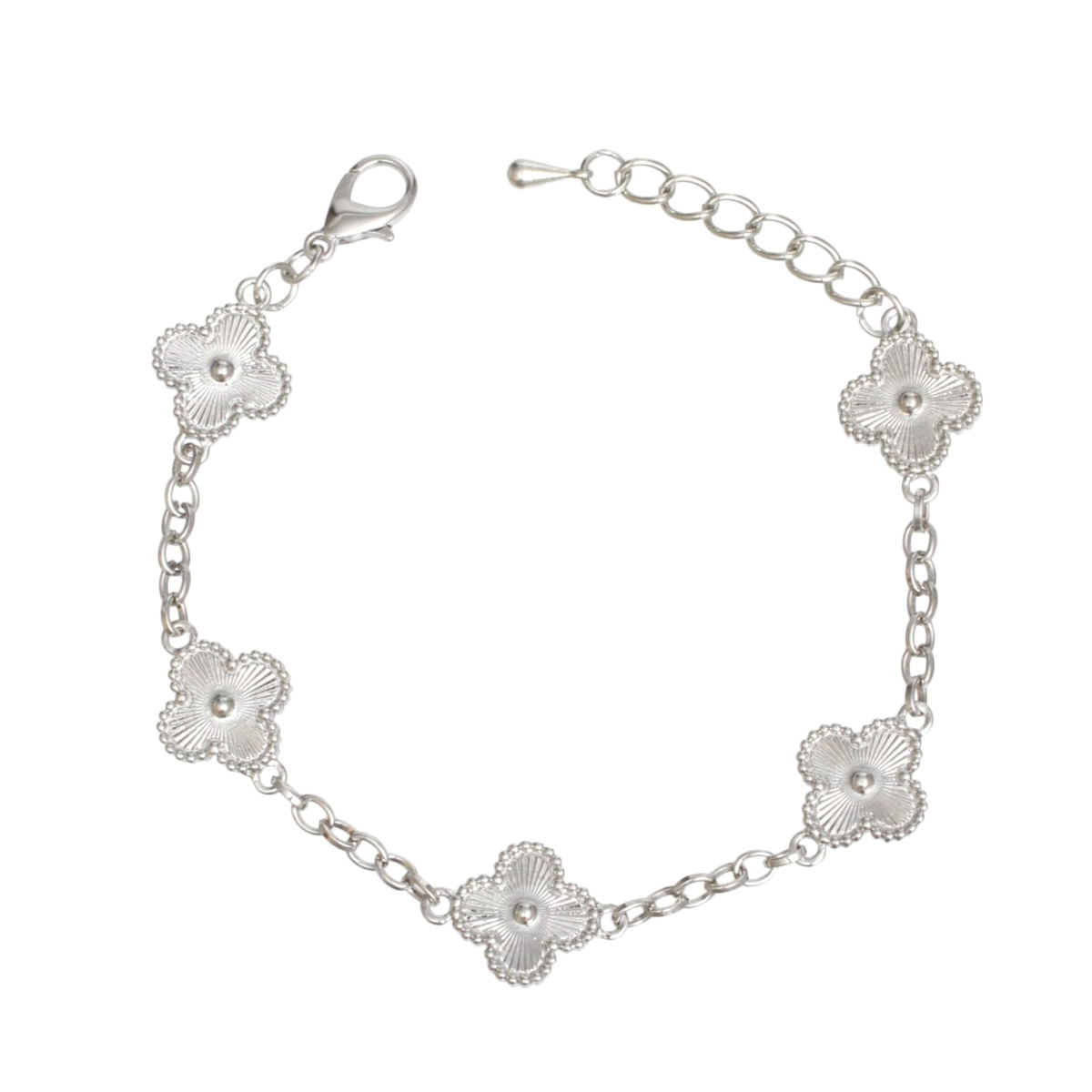Bracelet Silver Quatrefoil Guilloche 5 Motif Chain Pinktown