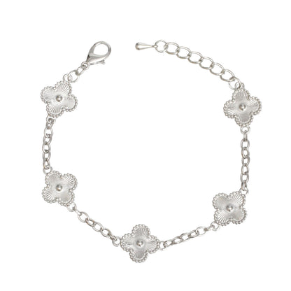 Bracelet Silver Quatrefoil Guilloche 5 Motif Chain Pinktown