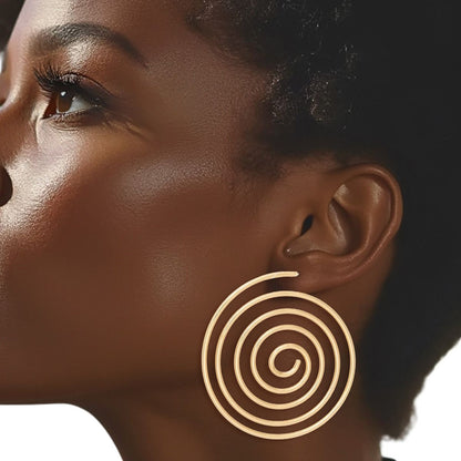 Gold Spiral Hoop Earrings - Modern Design Fashion Jewelry Pinktown