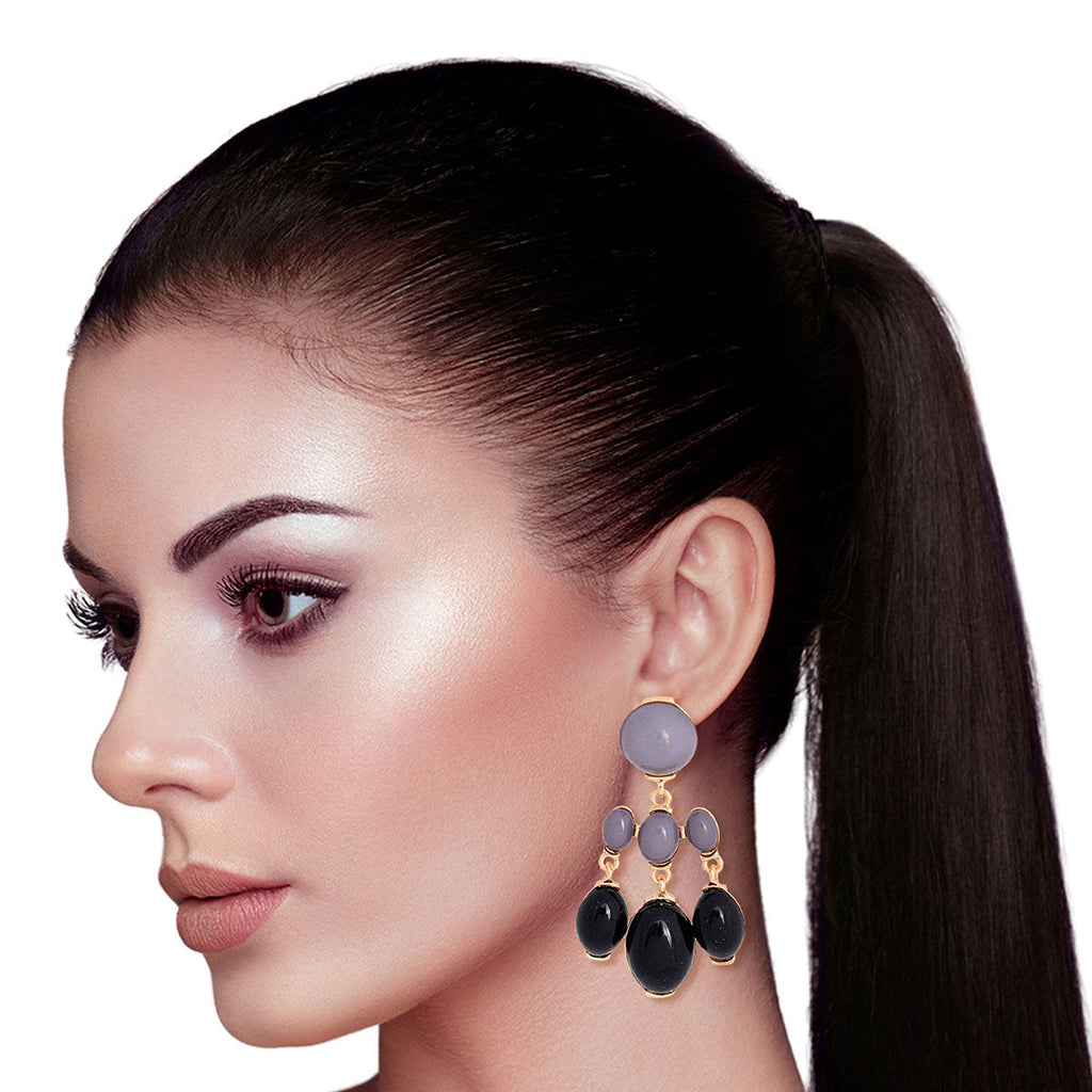 Gray Black Resin Bead Earrings | Fashion Jewelry Drop Trio
