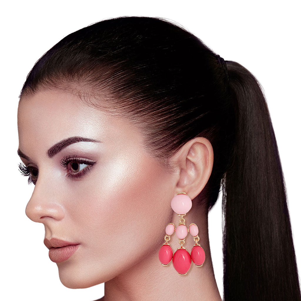 Pink Resin Bead Earrings | Fashion Jewelry Drop Trio