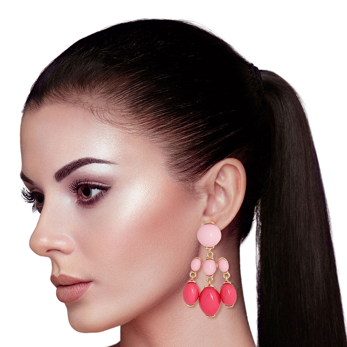 Pink Resin Bead Earrings | Fashion Jewelry Drop Trio