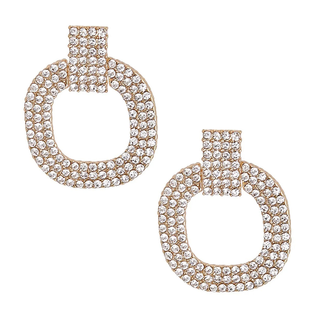 Gold Tone Pave Rhinestone Drop Earrings – Elegant Bridal Statement Jewelry