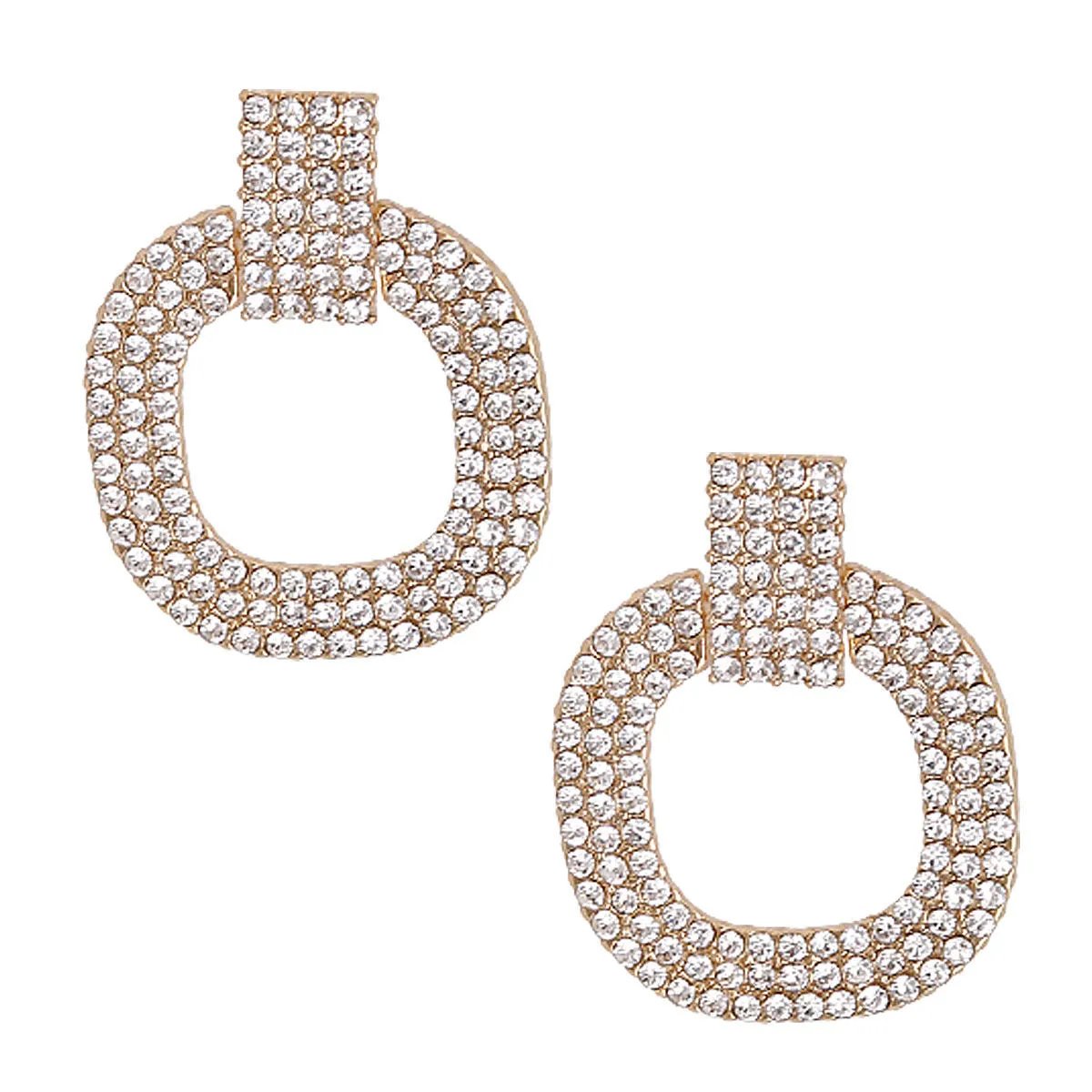 Gold Tone Pave Rhinestone Drop Earrings – Elegant Bridal Statement Jewelry