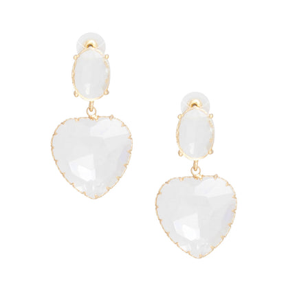 Elegant Clear Glass Heart Drop Earrings with Gold-Tone Metal Pinktown