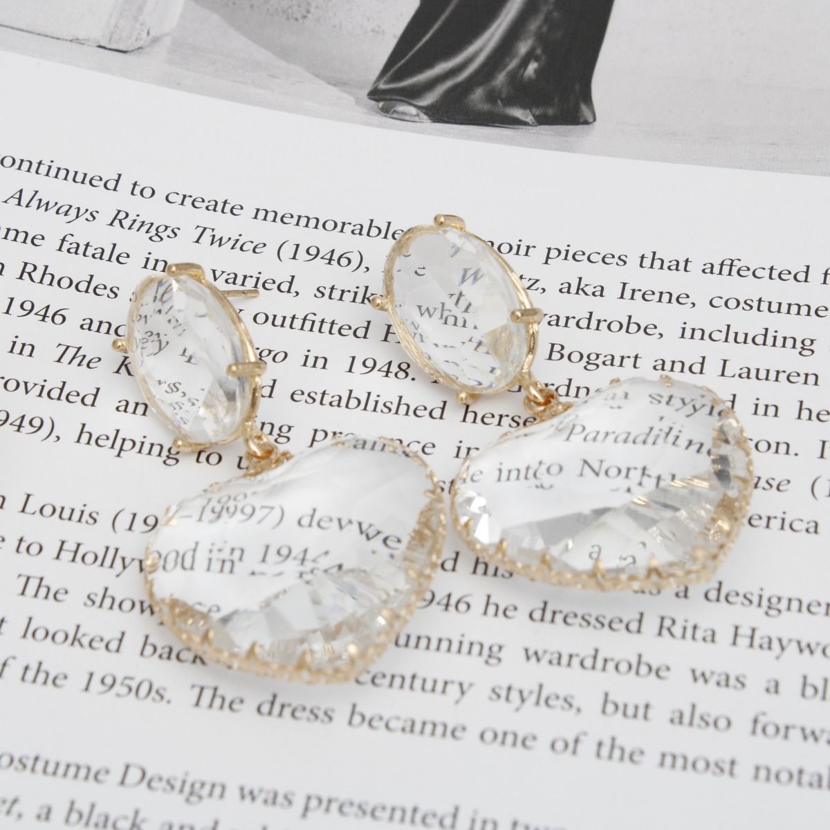 Clear Glass Drop Earrings Gold Tone Heart Dangle