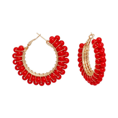 Red Hoop Earrings with Acrylic Beads Pinktown