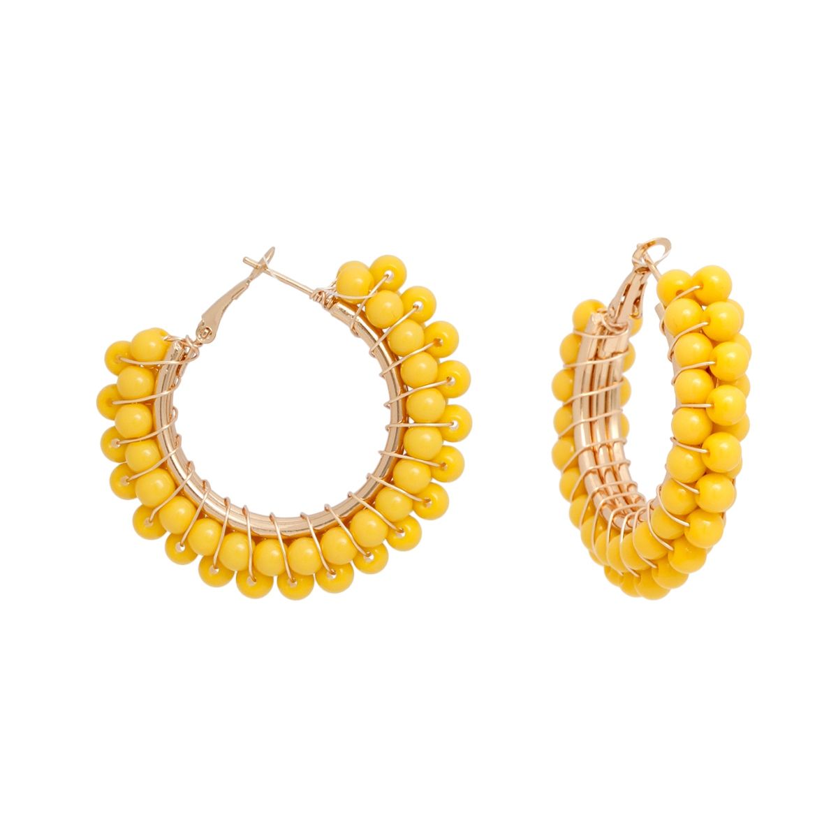 Hoops Yellow Bead Gold Wire Wrapped Earrings Women Pinktown