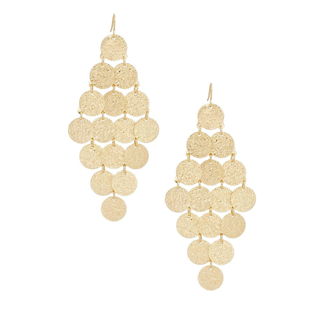 Gold Coin Disc Dangle Earrings Brushed Finish Linked Drop | Fashion Jewelry