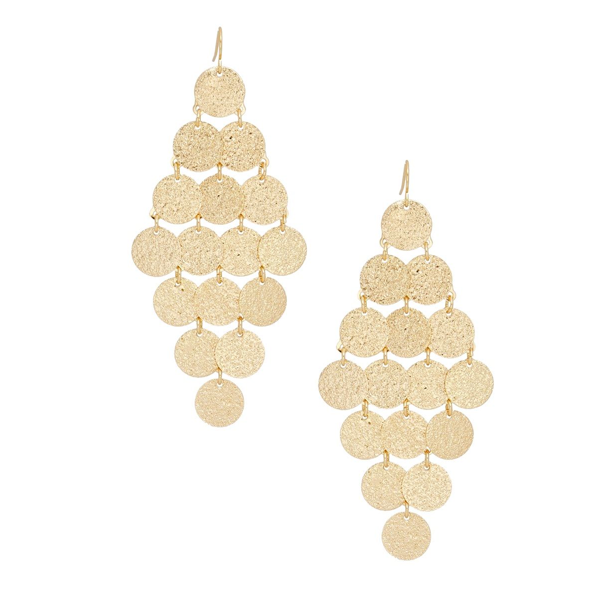 Gold Coin Disc Dangle Earrings Brushed Finish Linked Drop | Fashion Jewelry