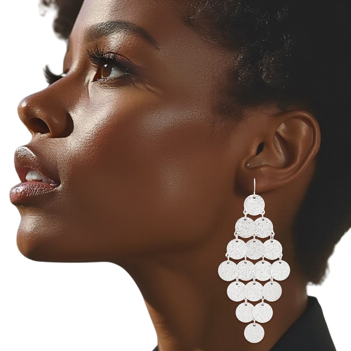 Silver Coin Disc Dangle Earrings Brushed Finish Linked Drop | Fashion Jewelry