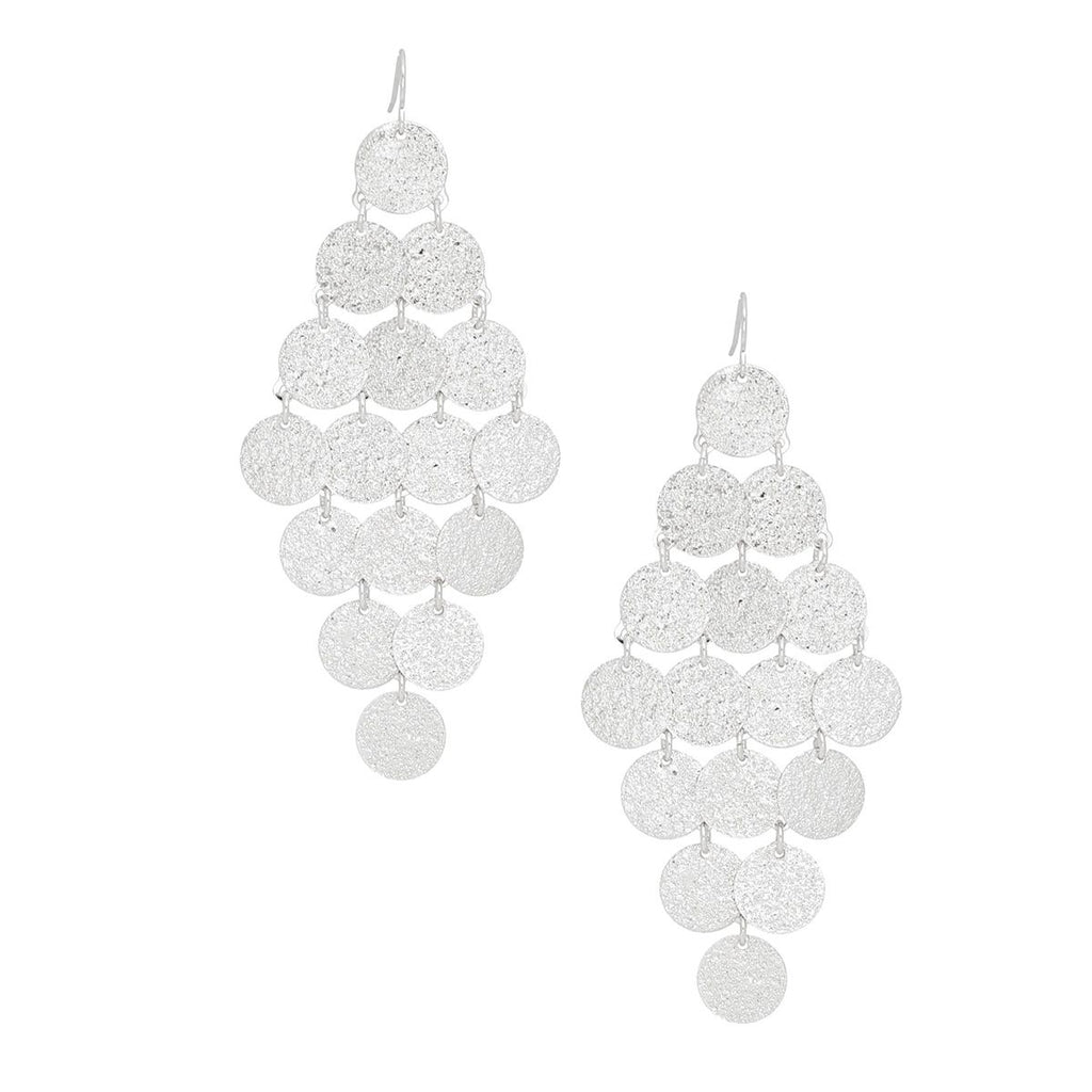 Silver Coin Disc Dangle Earrings Brushed Finish Linked Drop | Fashion Jewelry