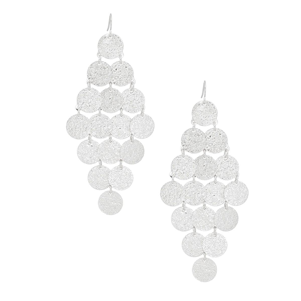 Silver Coin Disc Dangle Earrings Brushed Finish Linked Drop | Fashion Jewelry