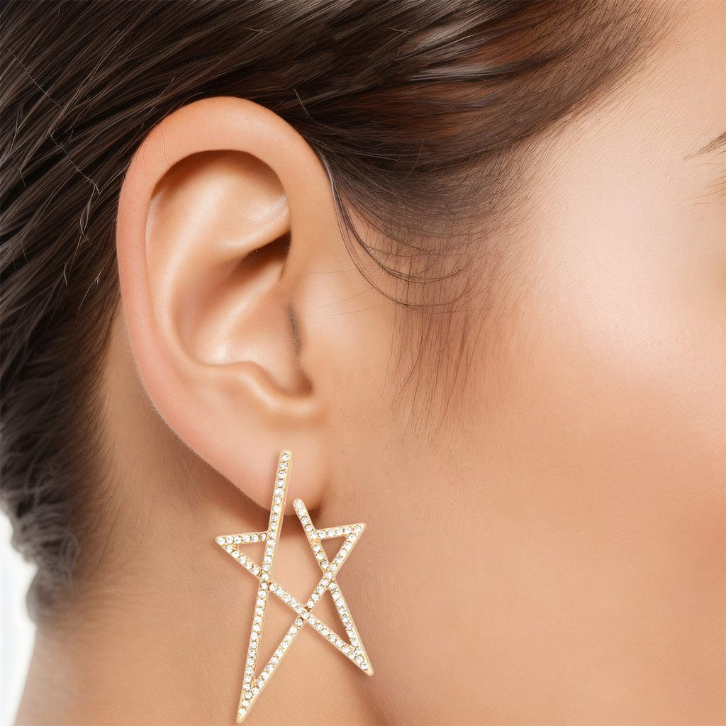 Gold Star Stud Earrings Geometric Rhinestone Design | Fashion Jewelry
