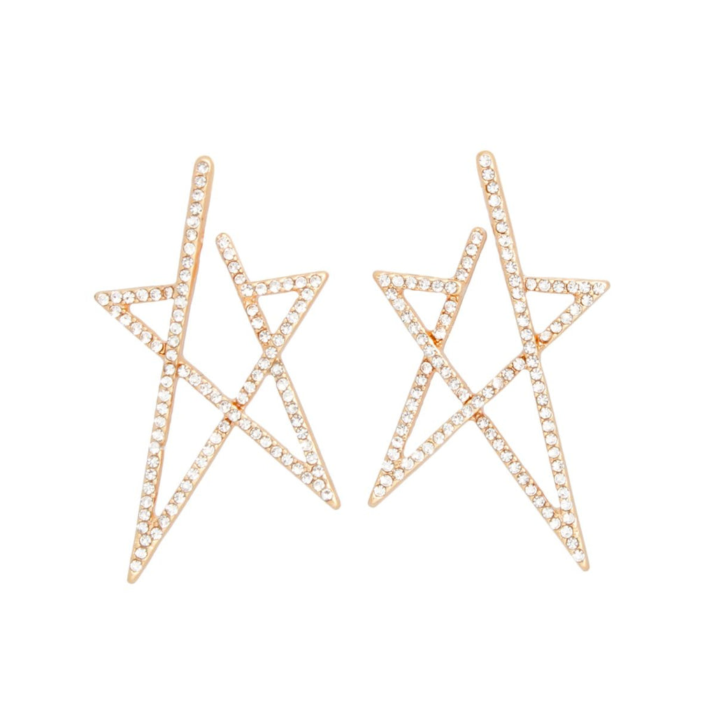 Gold Star Stud Earrings Geometric Rhinestone Design | Fashion Jewelry