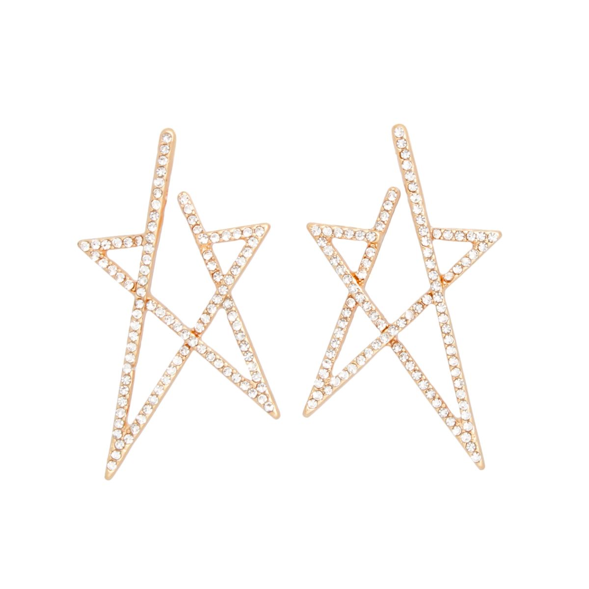 Gold Star Stud Earrings Geometric Rhinestone Design | Fashion Jewelry