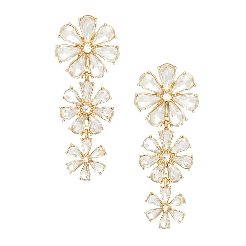 Gold-Tone Daisy Dangle Earrings with Teardrop Crystal Petals