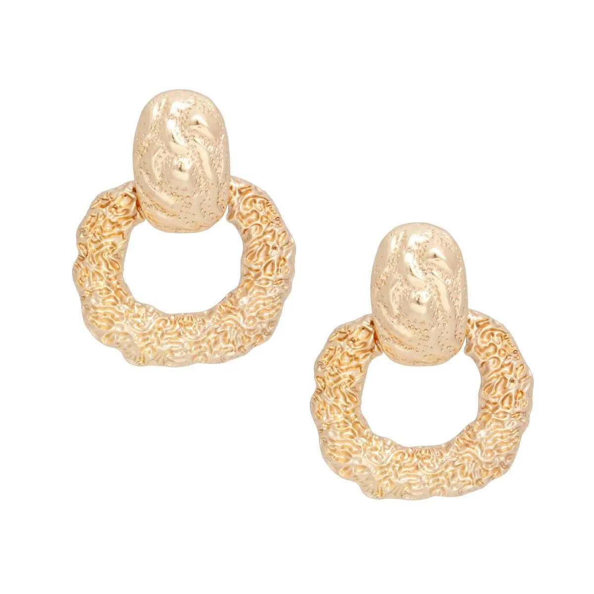 Jewelry Bubble Modernist Gold Door Knocker Drop Earrings with Textured Melted Metal – Lead & Nickel Compliant