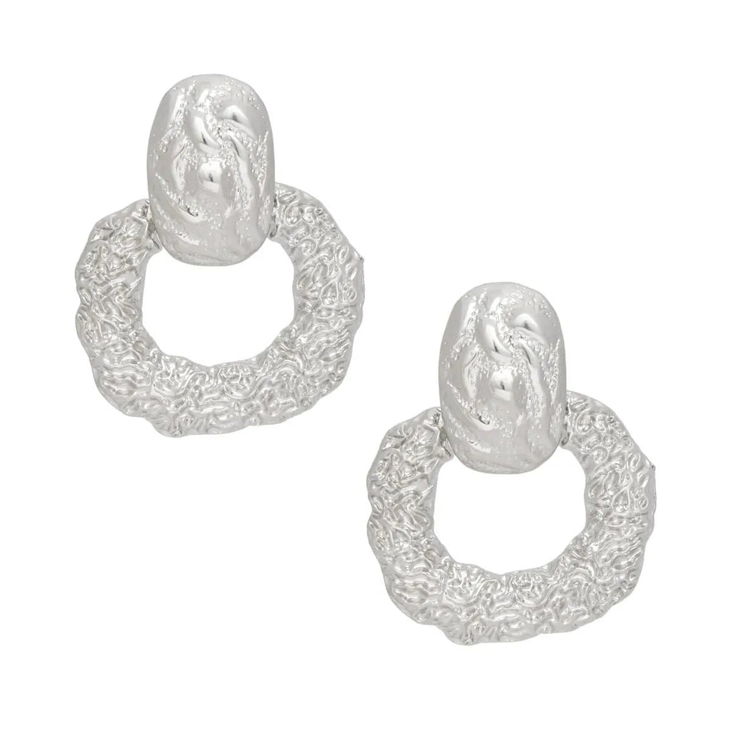 Jewelry Bubble Modernist Silver Door Knocker Drop Earrings with Textured Melted Metal – Lead & Nickel Compliant
