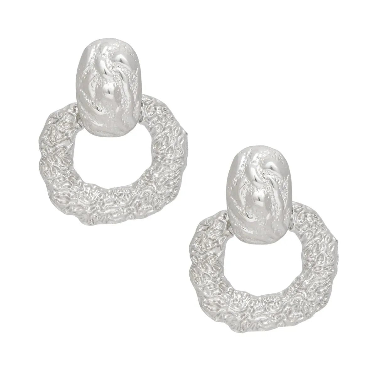 Jewelry Bubble Modernist Silver Door Knocker Drop Earrings with Textured Melted Metal – Lead & Nickel Compliant