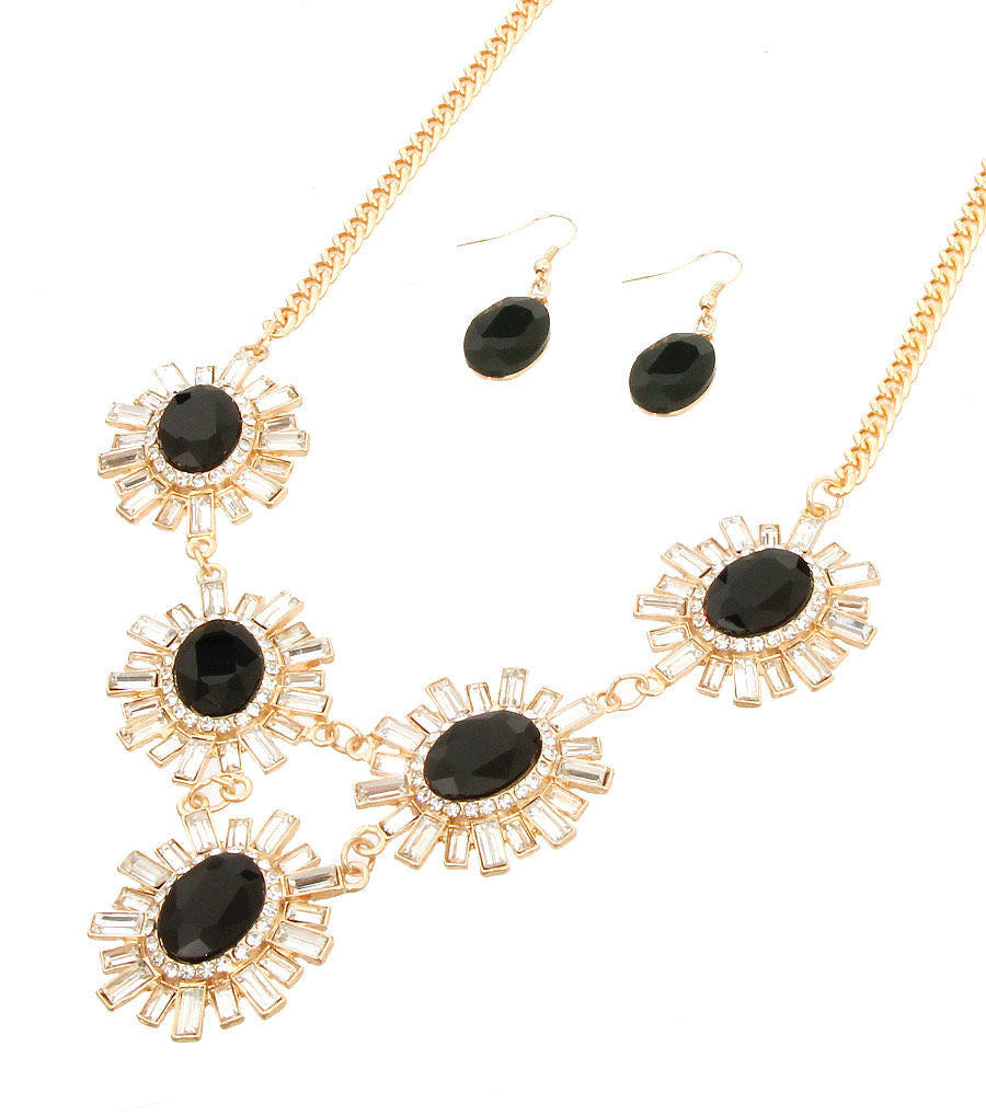 Black Stone Gold Necklace Set | Statement Fashion Jewelry