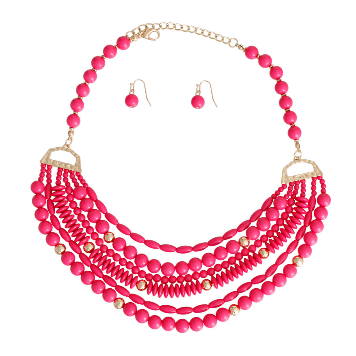 Fuchsia Beaded Statement Necklace Set with Gold Accents – Boutique Exclusive Pinktown