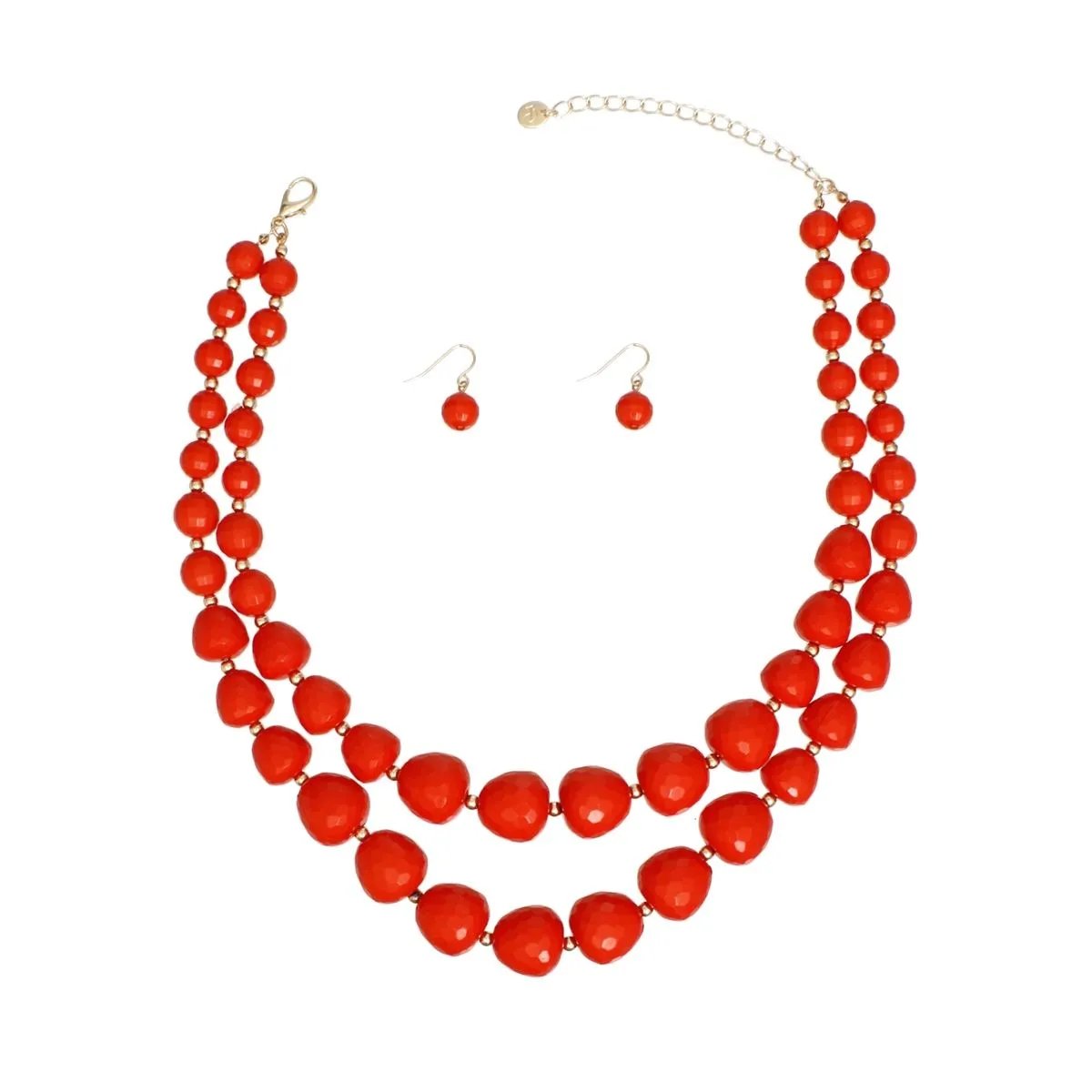Multi Strand Coral Beaded Necklace Set with Gold Spacers & Earrings | Fashion Jewelry